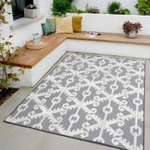 Soft Grey Trellis Weatherproof Outdoor Rug - Sierra