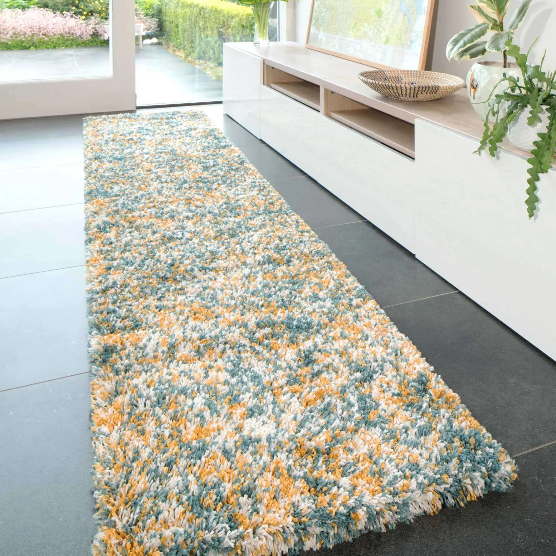 Soft Mottled Multicolour Shaggy Runner Rug