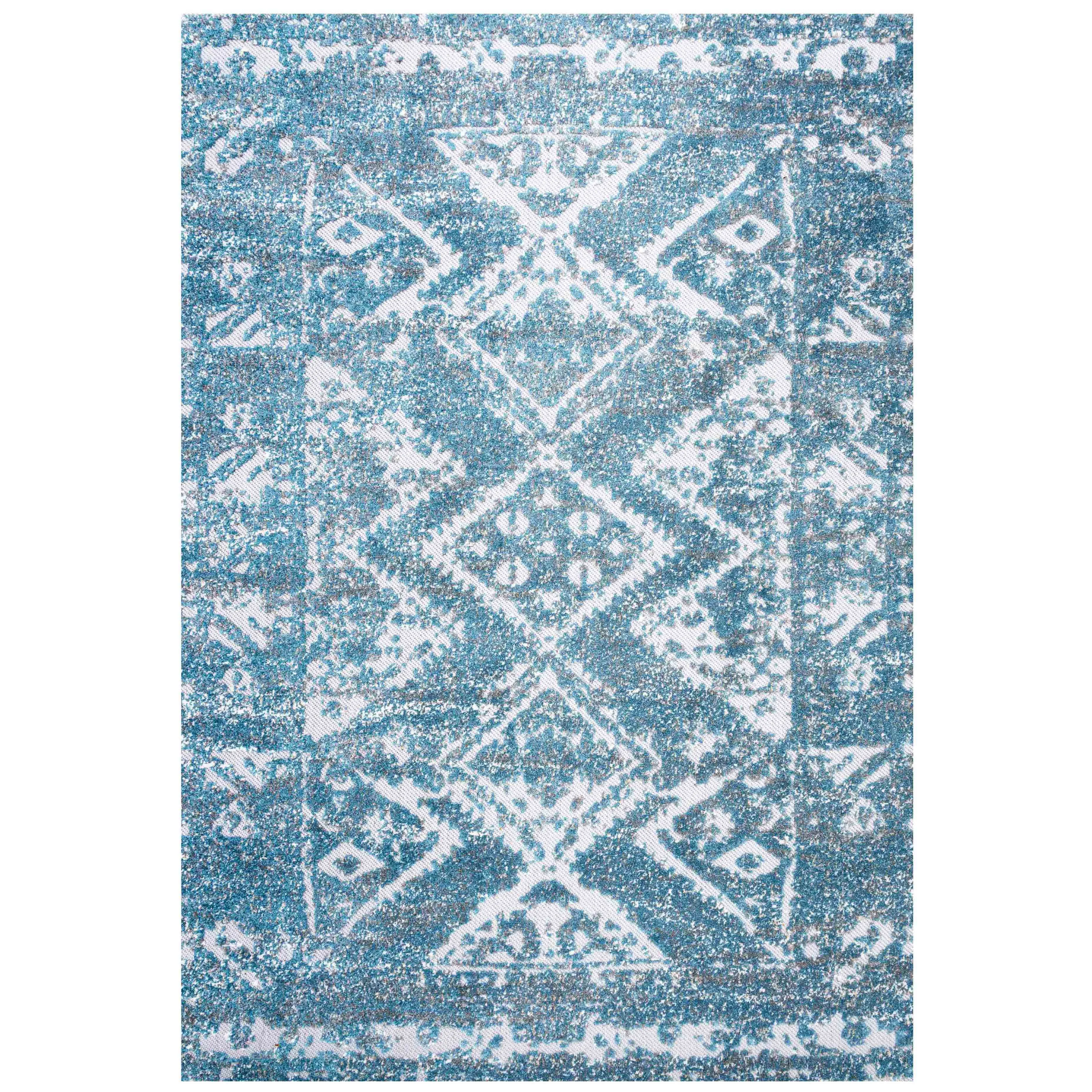 Soft Textured Vintage Teal Weatherproof Outdoor Garden Rug - Edina