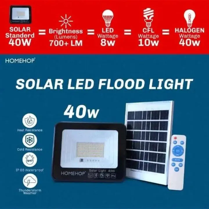 Solar LED 40W waterproof flood light automatic with Remote for Home, Garden