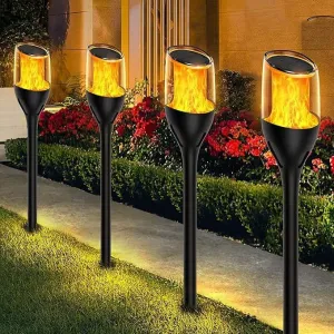 Solar Outdoor Lights,Taller Solar Torch Lights with Flickering Flame, Waterproof Solar Garden Pathway Lights, Flame Torches for Outside