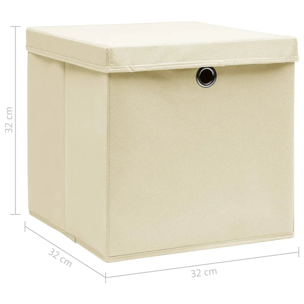 Storage Boxes with Lid 4 pcs Cream 32x32x32 cm Fabric