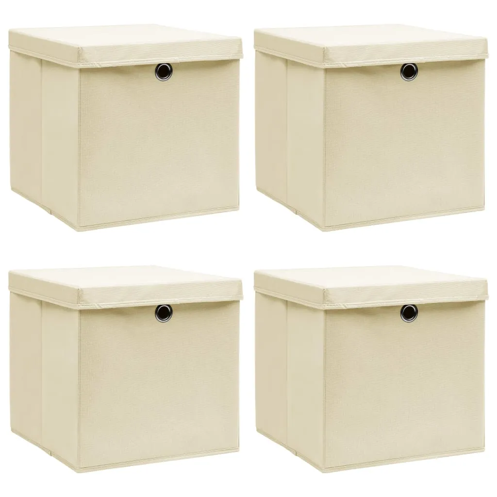 Storage Boxes with Lid 4 pcs Cream 32x32x32 cm Fabric