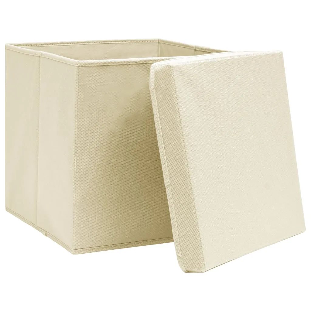 Storage Boxes with Lid 4 pcs Cream 32x32x32 cm Fabric