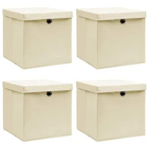 Storage Boxes with Lid 4 pcs Cream 32x32x32 cm Fabric