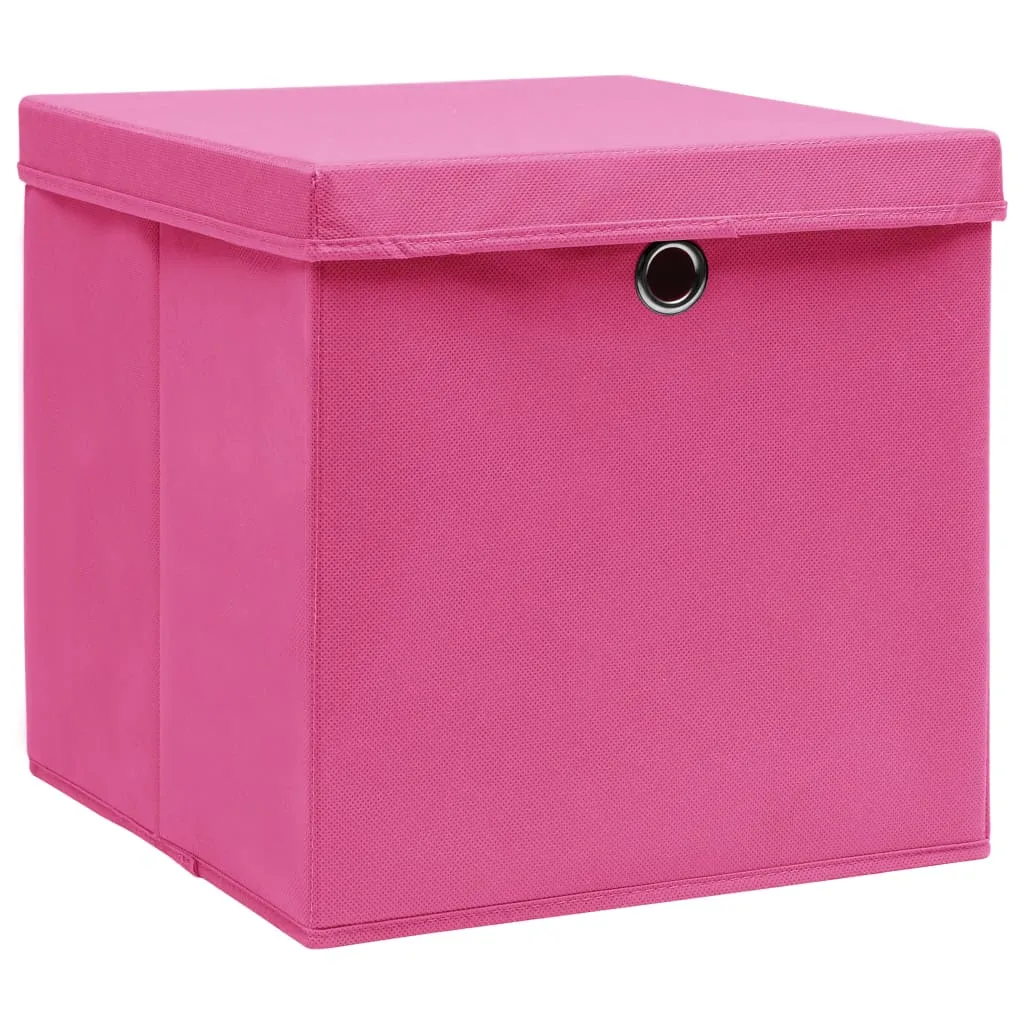 Storage Boxes with Lids 4 pcs Pink 32x32x32 cm Fabric