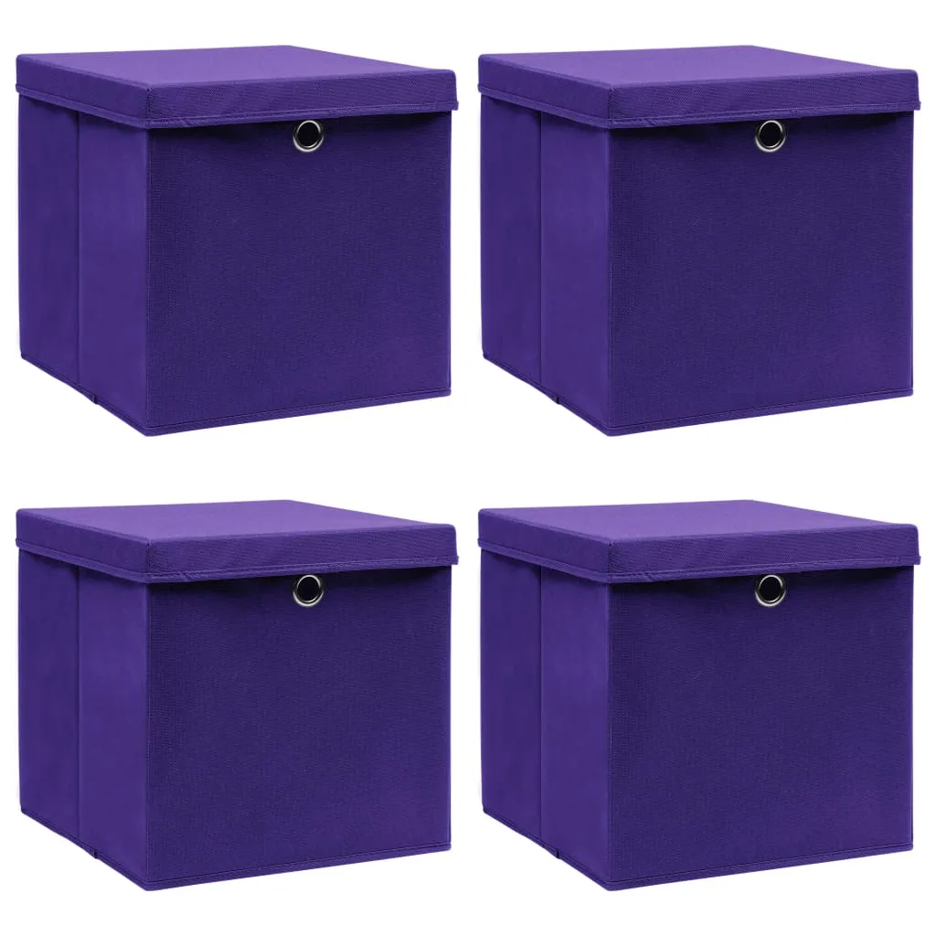 Storage Boxes with Lids 4 pcs Purple 32x32x32 cm Fabric