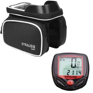 Strauss Bicycle Frame Bag, (Black) and Bicycle Speedometer, (Black/Red)