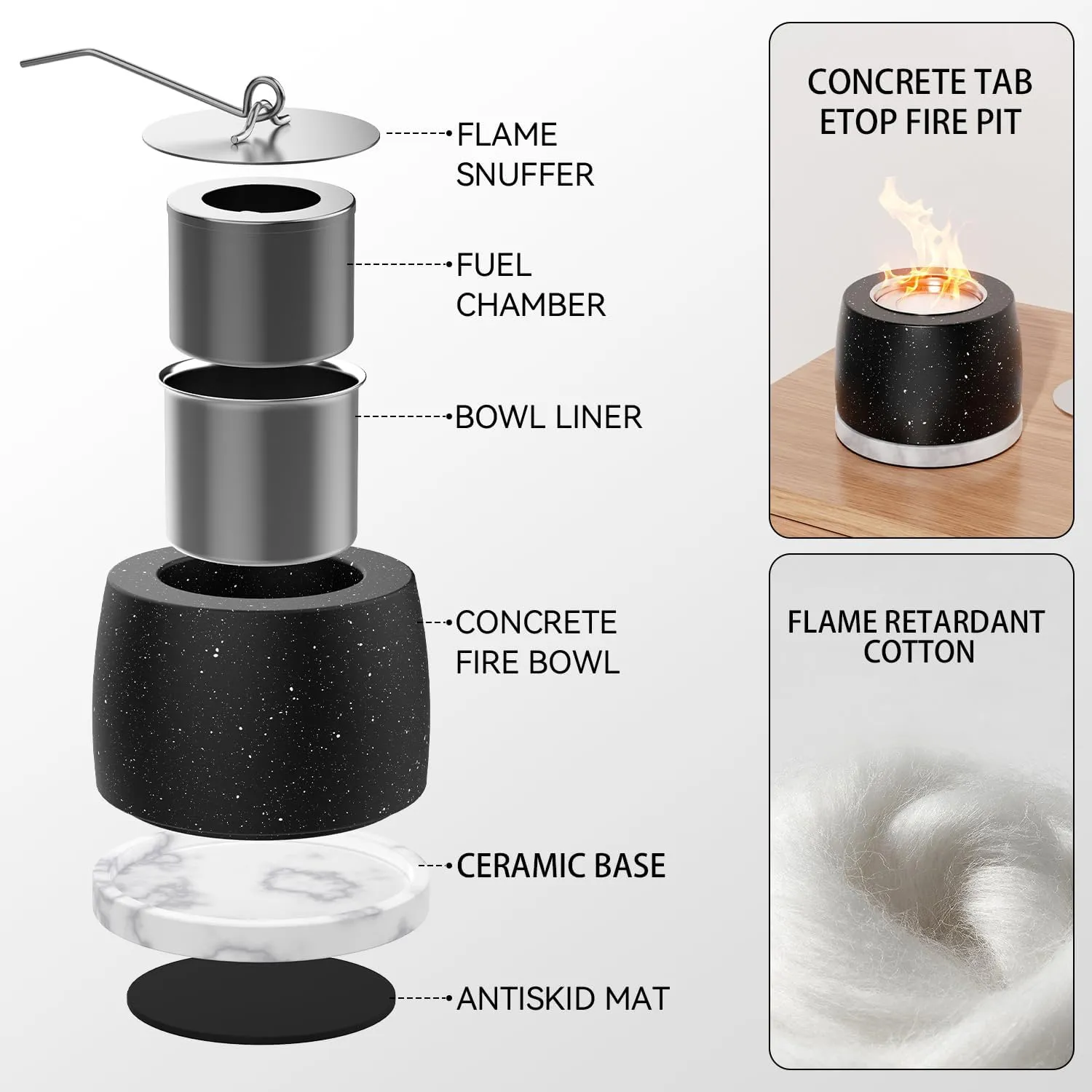 Tabletop Mini Fire Pit, Concrete Fire Pit Portable Ethanol Bowl, Smokeless Firepit