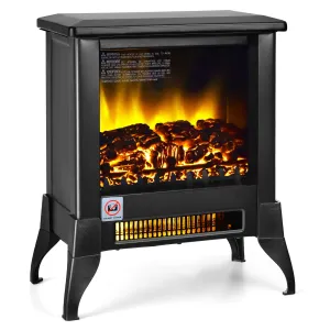 Tangkula 18 Inches Electric Fireplace Stove, 1400W Freestanding Fireplace Heater w/ Realistic Flame Effect, Adjustable Temperature