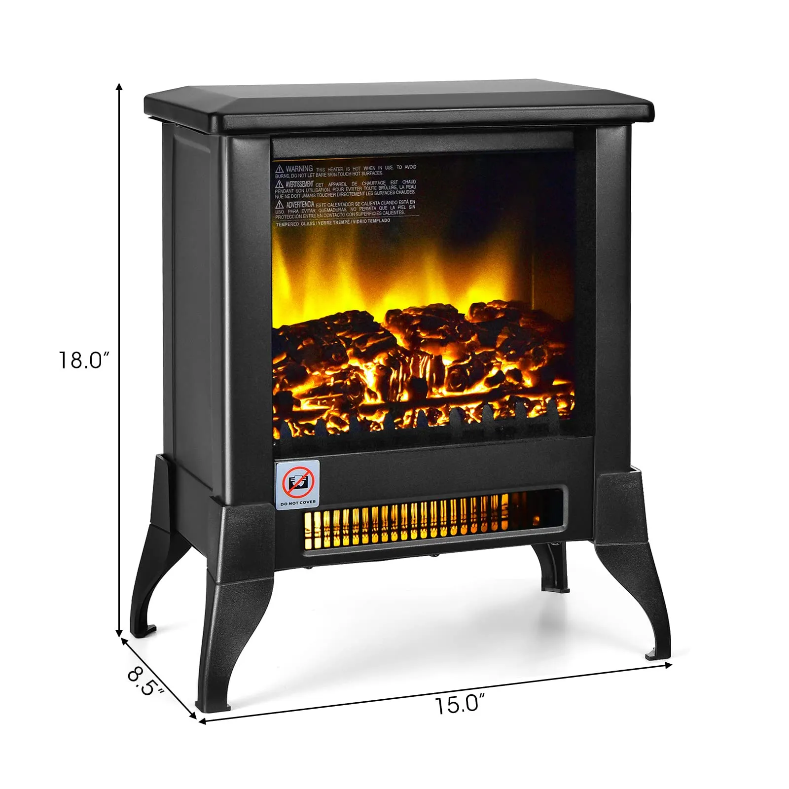 Tangkula 18 Inches Electric Fireplace Stove, 1400W Freestanding Fireplace Heater w/ Realistic Flame Effect, Adjustable Temperature