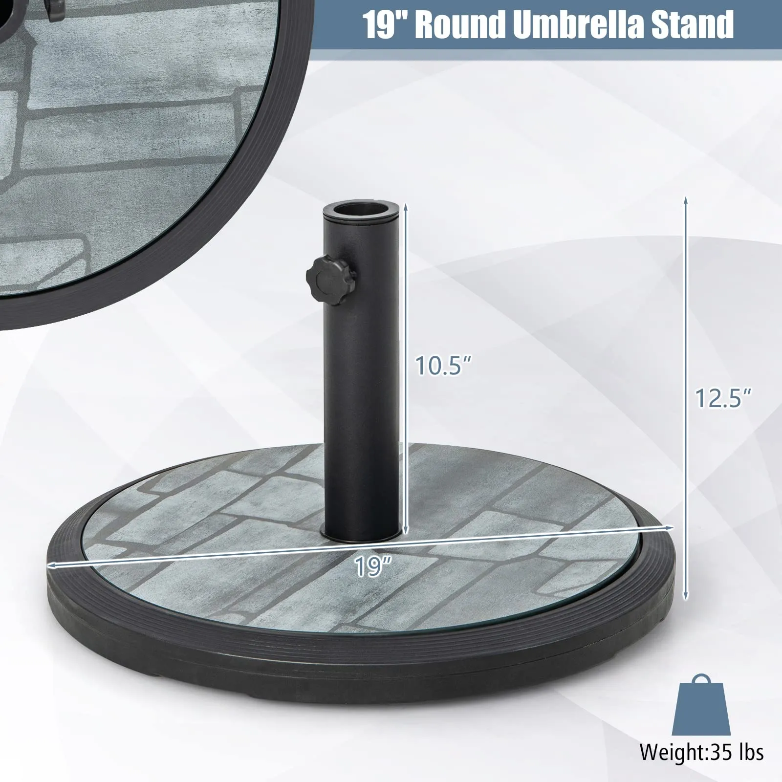 Tangkula 19 Inch Round Umbrella Base, 35 lbs Heavy Duty Outdoor Patio Umbrella Stand with HDPE Base & Metal Pole & 3 Adapters