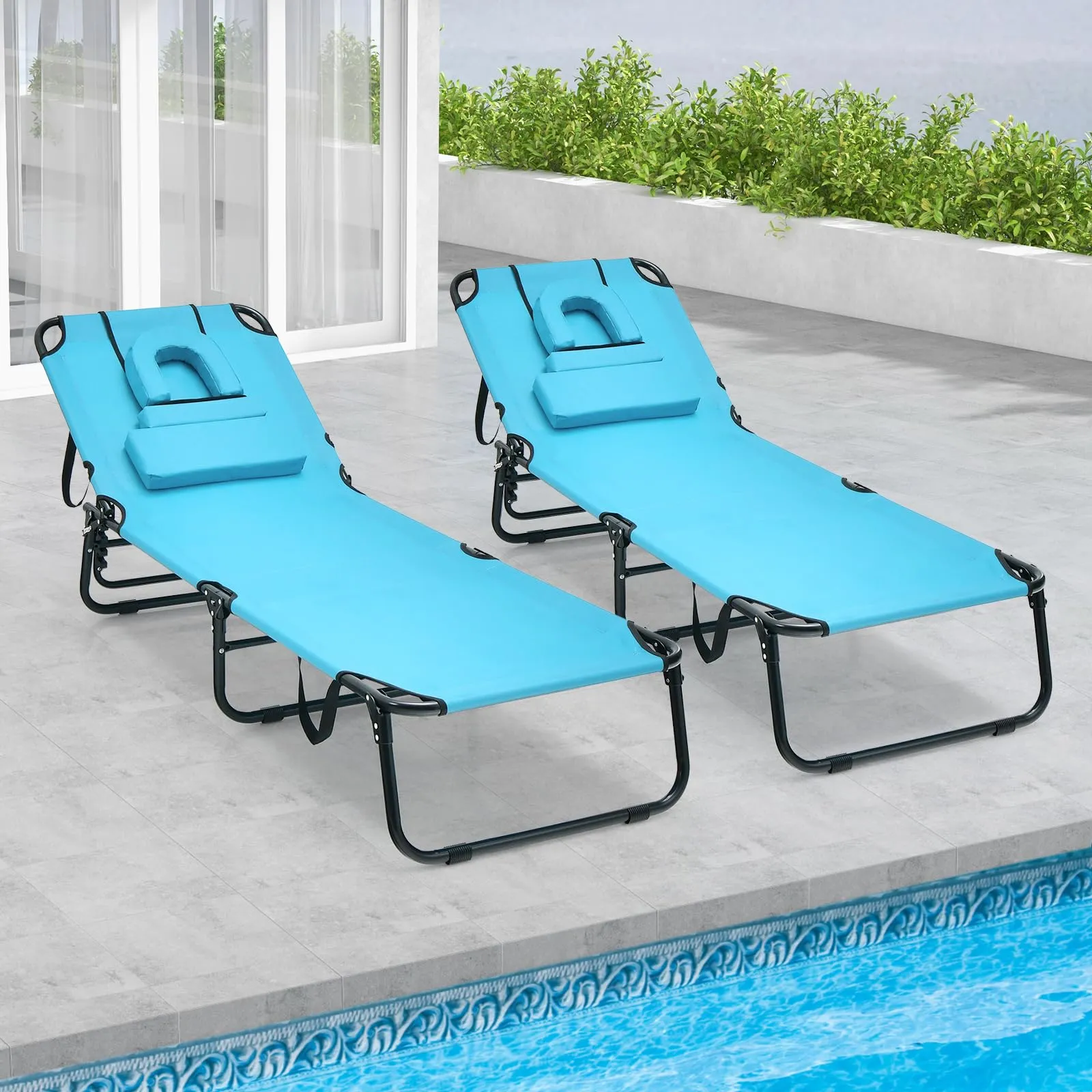 Tangkula Beach Lounge Chair, Folding Sunbathing Recliner with Face Hole