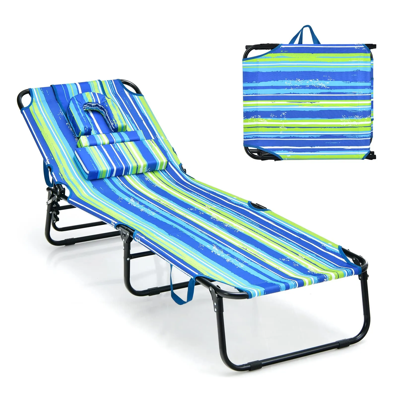 Tangkula Beach Lounge Chair, Folding Sunbathing Recliner with Face Hole