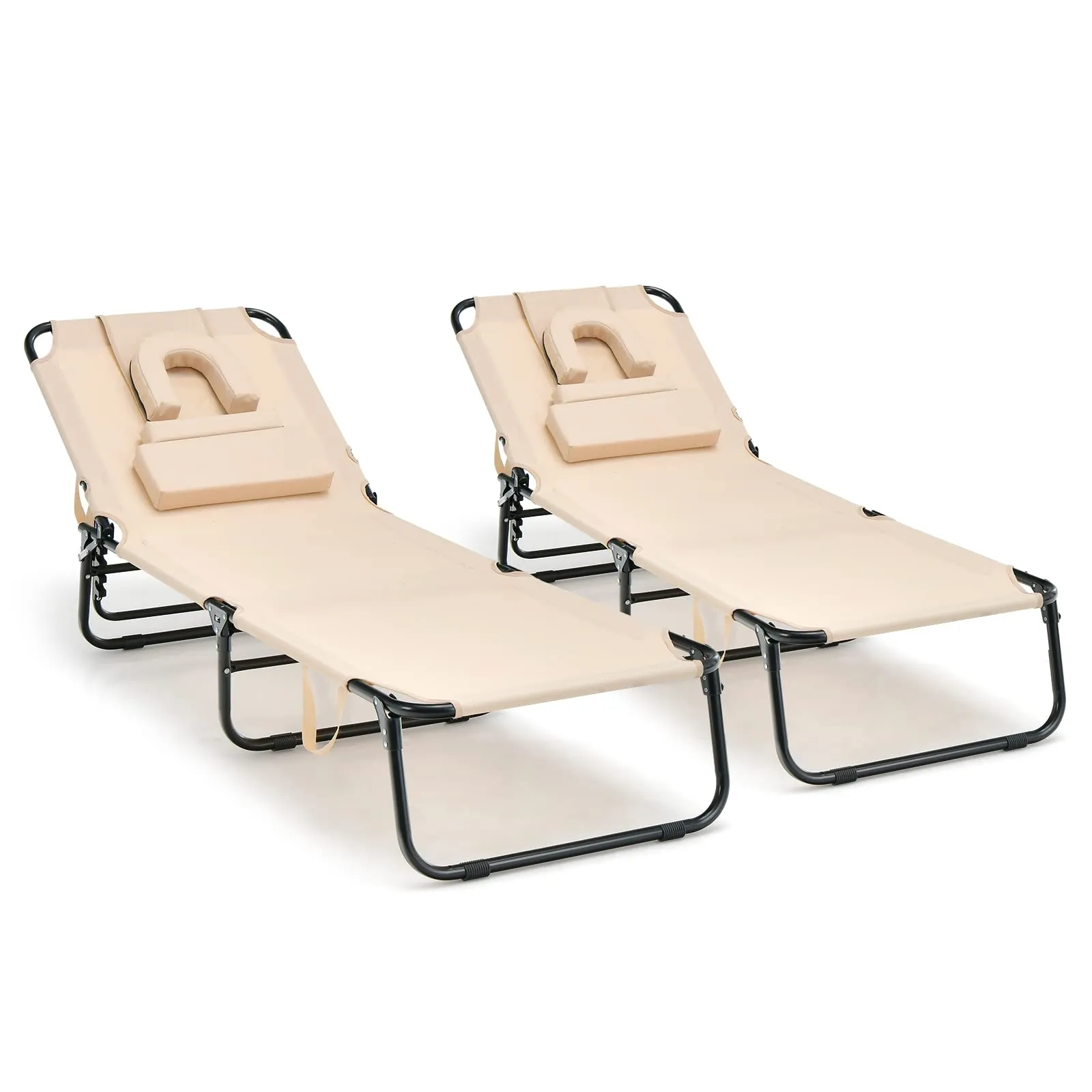 Tangkula Beach Lounge Chair, Folding Sunbathing Recliner with Face Hole