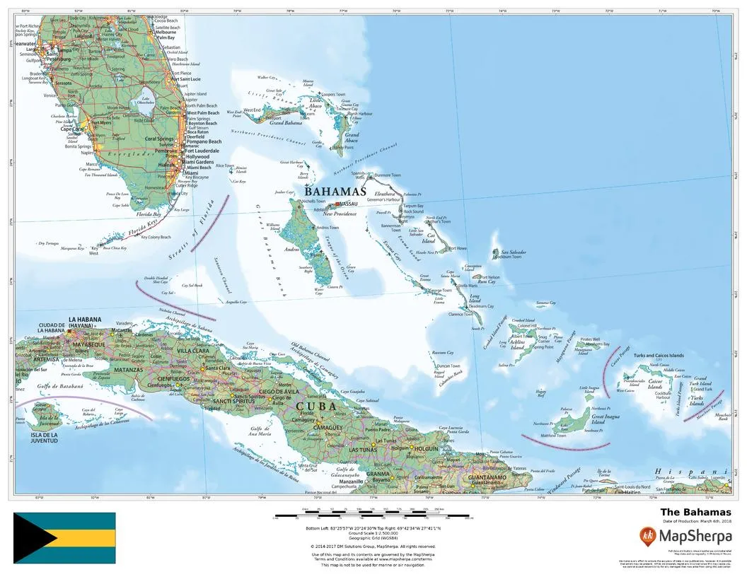 The Bahamas Wall Map 1118 x 864mm