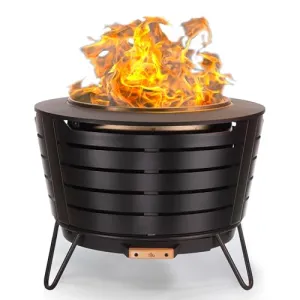 TIKI Brand Smokeless Patio Fire Pit, Wood Burning Outdoor Fire Pit - Includes Wood Pack, Modern Design with Removable Ash Pan, 24.75 x 24.75 x 18.75 inches, Black