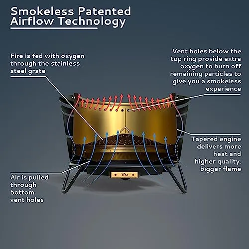 TIKI Brand Smokeless Patio Fire Pit, Wood Burning Outdoor Fire Pit - Includes Wood Pack, Modern Design with Removable Ash Pan, 24.75 x 24.75 x 18.75 inches, Black