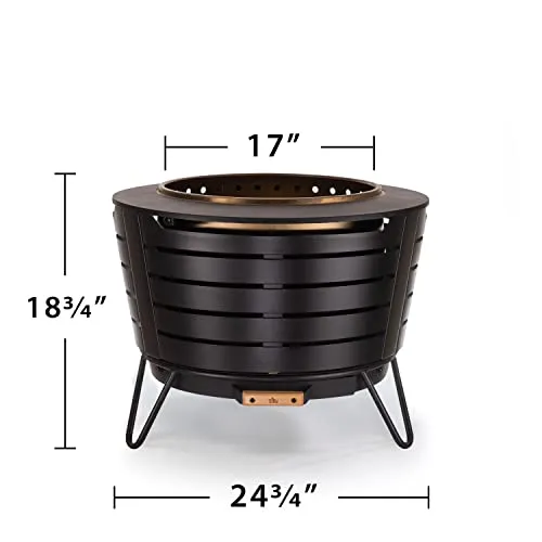 TIKI Brand Smokeless Patio Fire Pit, Wood Burning Outdoor Fire Pit - Includes Wood Pack, Modern Design with Removable Ash Pan, 24.75 x 24.75 x 18.75 inches, Black