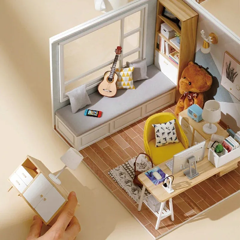 Wooden Miniature Doll House DIY Kit – 3D Puzzle Building Model with Furniture for Birthday Gifts and Home Decoration